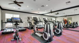 a gym room with tread machines and exercise equipment at The NEO Midtown